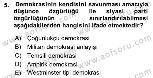 Anayasa Hukukuna Giriş Dersi 2022 - 2023 Yılı (Final) Dönem Sonu Sınavı 5. Soru