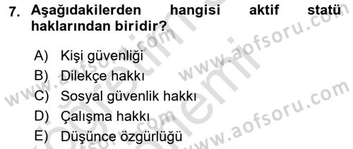 Anayasa Hukukuna Giriş Dersi 2022 - 2023 Yılı (Final) Dönem Sonu Sınavı 7. Soru