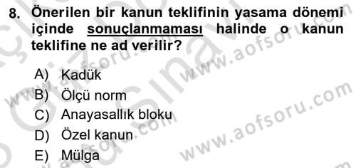 Anayasa Hukukuna Giriş Dersi 2022 - 2023 Yılı (Final) Dönem Sonu Sınavı 8. Soru