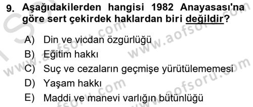 Anayasa Hukukuna Giriş Dersi 2022 - 2023 Yılı (Final) Dönem Sonu Sınavı 9. Soru