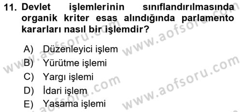 Anayasa Hukukuna Giriş Dersi 2022 - 2023 Yılı Yaz Okulu Sınavı 11. Soru