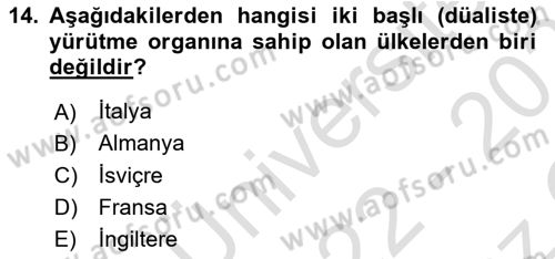 Anayasa Hukukuna Giriş Dersi 2022 - 2023 Yılı Yaz Okulu Sınavı 14. Soru