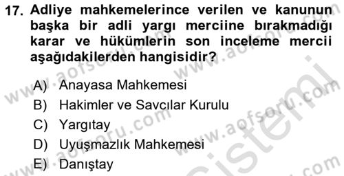 Anayasa Hukukuna Giriş Dersi 2022 - 2023 Yılı Yaz Okulu Sınavı 17. Soru