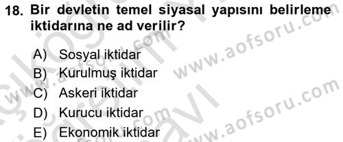 Anayasa Hukukuna Giriş Dersi 2022 - 2023 Yılı Yaz Okulu Sınavı 18. Soru