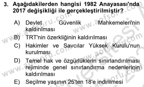 Anayasa Hukukuna Giriş Dersi 2022 - 2023 Yılı Yaz Okulu Sınavı 3. Soru