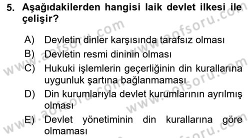 Anayasa Hukukuna Giriş Dersi 2022 - 2023 Yılı Yaz Okulu Sınavı 5. Soru