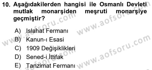 Anayasa Hukukuna Giriş Dersi 2023 - 2024 Yılı (Vize) Ara Sınavı 10. Soru