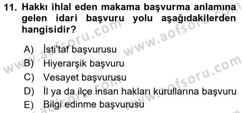 Anayasa Hukukuna Giriş Dersi 2023 - 2024 Yılı (Vize) Ara Sınavı 11. Soru