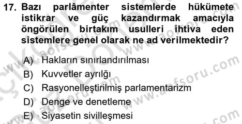 Anayasa Hukukuna Giriş Dersi 2023 - 2024 Yılı (Vize) Ara Sınavı 17. Soru