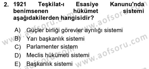 Anayasa Hukukuna Giriş Dersi 2023 - 2024 Yılı (Vize) Ara Sınavı 2. Soru