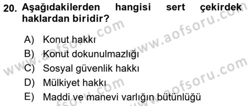 Anayasa Hukukuna Giriş Dersi 2023 - 2024 Yılı (Vize) Ara Sınavı 20. Soru