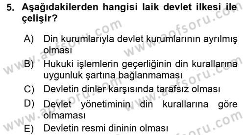 Anayasa Hukukuna Giriş Dersi 2023 - 2024 Yılı (Vize) Ara Sınavı 5. Soru