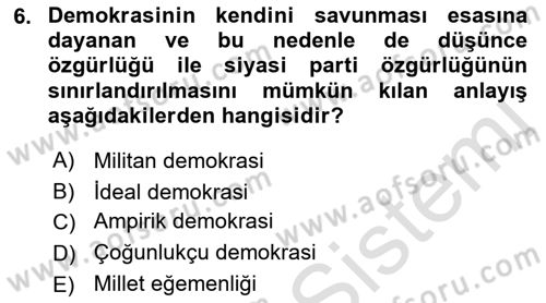 Anayasa Hukukuna Giriş Dersi 2023 - 2024 Yılı (Vize) Ara Sınavı 6. Soru