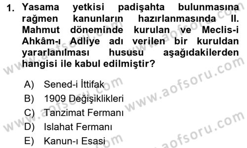 Anayasa Hukukuna Giriş Dersi 2023 - 2024 Yılı (Final) Dönem Sonu Sınavı 1. Soru