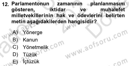 Anayasa Hukukuna Giriş Dersi 2023 - 2024 Yılı (Final) Dönem Sonu Sınavı 12. Soru