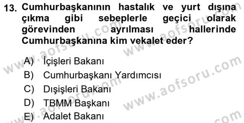 Anayasa Hukukuna Giriş Dersi 2023 - 2024 Yılı (Final) Dönem Sonu Sınavı 13. Soru