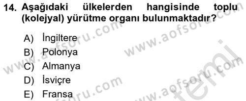 Anayasa Hukukuna Giriş Dersi 2023 - 2024 Yılı (Final) Dönem Sonu Sınavı 14. Soru