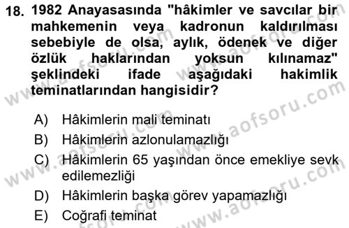 Anayasa Hukukuna Giriş Dersi 2023 - 2024 Yılı (Final) Dönem Sonu Sınavı 18. Soru