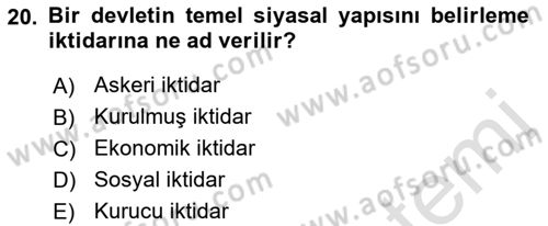 Anayasa Hukukuna Giriş Dersi 2023 - 2024 Yılı (Final) Dönem Sonu Sınavı 20. Soru