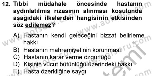 Sağlık Hukuku Dersi 2012 - 2013 Yılı (Vize) Ara Sınav Soruları 12. Soru