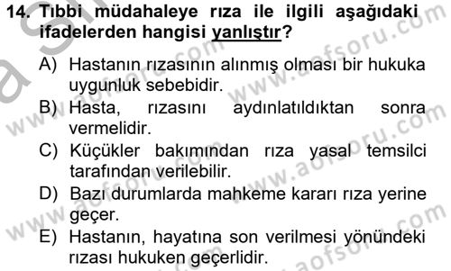 Sağlık Hukuku Dersi 2012 - 2013 Yılı (Vize) Ara Sınav Soruları 14. Soru