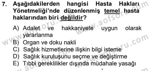 Sağlık Hukuku Dersi 2012 - 2013 Yılı (Vize) Ara Sınav Soruları 7. Soru