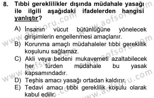 Sağlık Hukuku Dersi 2012 - 2013 Yılı (Vize) Ara Sınav Soruları 8. Soru