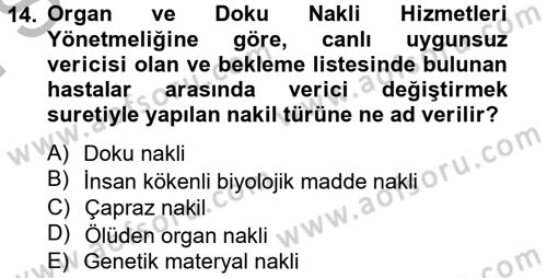 Sağlık Hukuku Dersi 2012 - 2013 Yılı (Final) Dönem Sonu Sınav Soruları 14. Soru