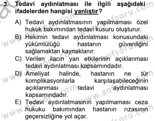 Sağlık Hukuku Dersi 2012 - 2013 Yılı (Final) Dönem Sonu Sınav Soruları 3. Soru