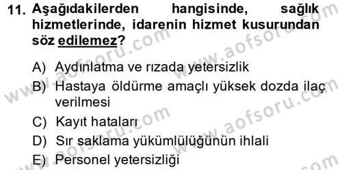 Sağlık Hukuku Dersi 2013 - 2014 Yılı (Final) Dönem Sonu Sınav Soruları 11. Soru