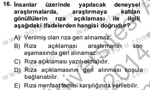 Sağlık Hukuku Dersi 2013 - 2014 Yılı (Final) Dönem Sonu Sınav Soruları 16. Soru