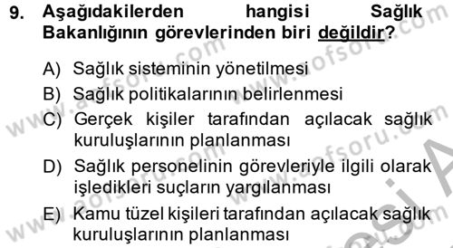 Sağlık Hukuku Dersi 2013 - 2014 Yılı (Final) Dönem Sonu Sınav Soruları 9. Soru