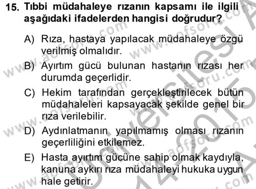 Sağlık Hukuku Dersi 2014 - 2015 Yılı (Vize) Ara Sınav Soruları 15. Soru