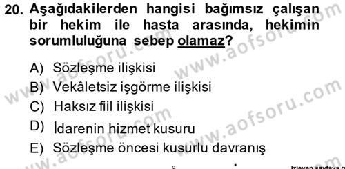 Sağlık Hukuku Dersi 2014 - 2015 Yılı (Vize) Ara Sınav Soruları 20. Soru