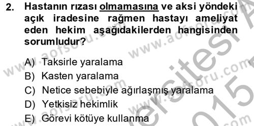 Sağlık Hukuku Dersi 2014 - 2015 Yılı (Final) Dönem Sonu Sınav Soruları 2. Soru