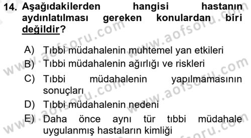 Sağlık Hukuku Dersi 2015 - 2016 Yılı (Vize) Ara Sınav Soruları 14. Soru