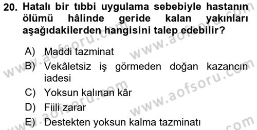 Sağlık Hukuku Dersi 2015 - 2016 Yılı (Vize) Ara Sınav Soruları 20. Soru