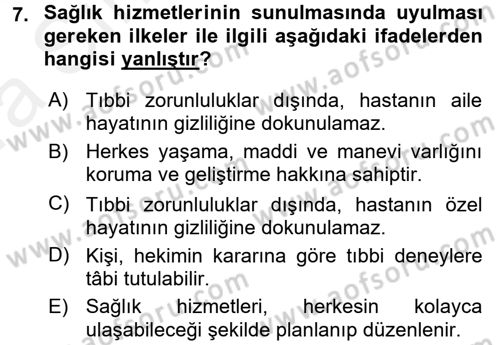 Sağlık Hukuku Dersi 2015 - 2016 Yılı (Vize) Ara Sınav Soruları 7. Soru