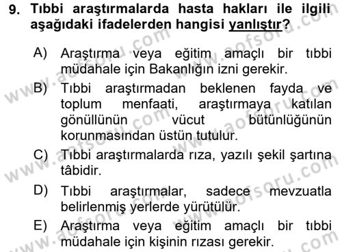 Sağlık Hukuku Dersi 2015 - 2016 Yılı (Vize) Ara Sınav Soruları 9. Soru