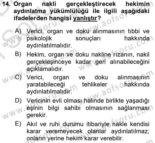 Sağlık Hukuku Dersi 2015 - 2016 Yılı (Final) Dönem Sonu Sınav Soruları 14. Soru