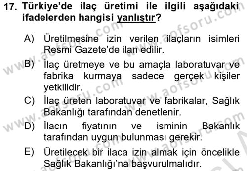 Sağlık Hukuku Dersi 2015 - 2016 Yılı (Final) Dönem Sonu Sınav Soruları 17. Soru