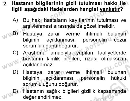 Sağlık Hukuku Dersi 2015 - 2016 Yılı (Final) Dönem Sonu Sınav Soruları 2. Soru