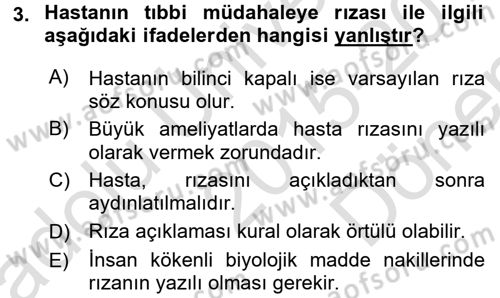 Sağlık Hukuku Dersi 2015 - 2016 Yılı (Final) Dönem Sonu Sınav Soruları 3. Soru