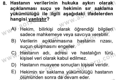 Sağlık Hukuku Dersi 2015 - 2016 Yılı (Final) Dönem Sonu Sınav Soruları 8. Soru