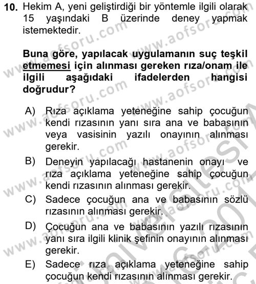 Sağlık Hukuku Dersi 2016 - 2017 Yılı 3 Ders Sınav Soruları 10. Soru