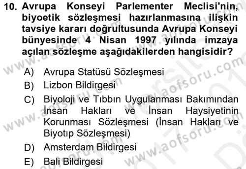 Sağlık Hukuku Dersi 2017 - 2018 Yılı (Vize) Ara Sınav Soruları 10. Soru