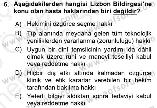 Sağlık Hukuku Dersi 2017 - 2018 Yılı (Vize) Ara Sınav Soruları 6. Soru