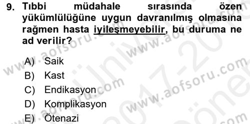Sağlık Hukuku Dersi 2017 - 2018 Yılı (Final) Dönem Sonu Sınav Soruları 9. Soru