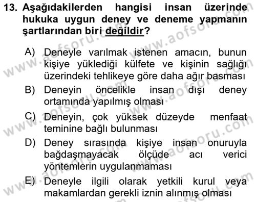 Sağlık Hukuku Dersi 2018 - 2019 Yılı 3 Ders Sınav Soruları 13. Soru
