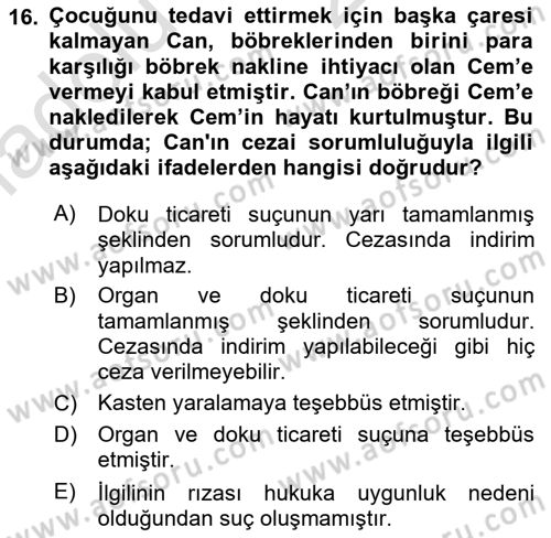 Sağlık Hukuku Dersi 2018 - 2019 Yılı 3 Ders Sınav Soruları 16. Soru